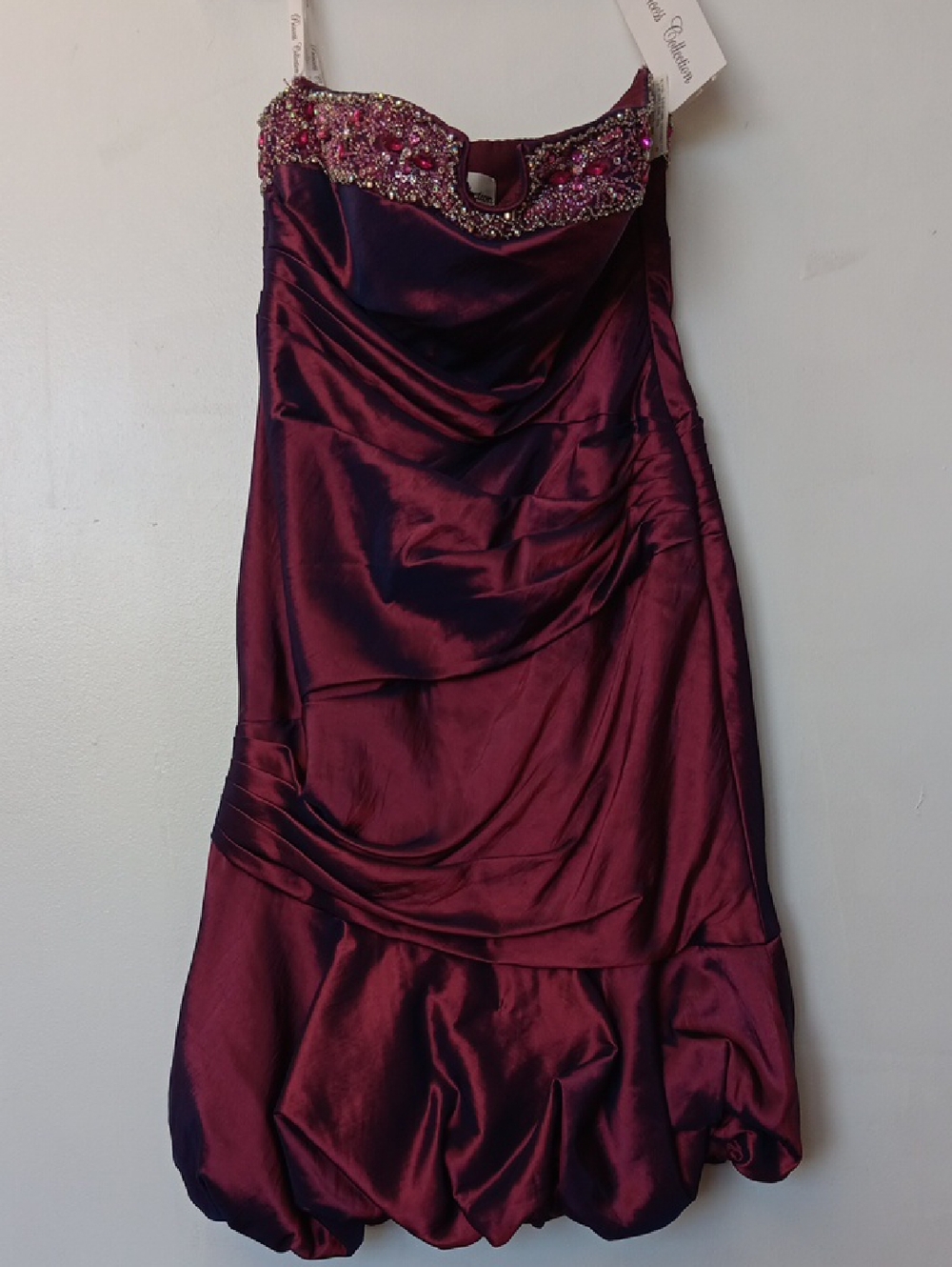 Strapless Beaded Bust Bordeaux Evening Dress.